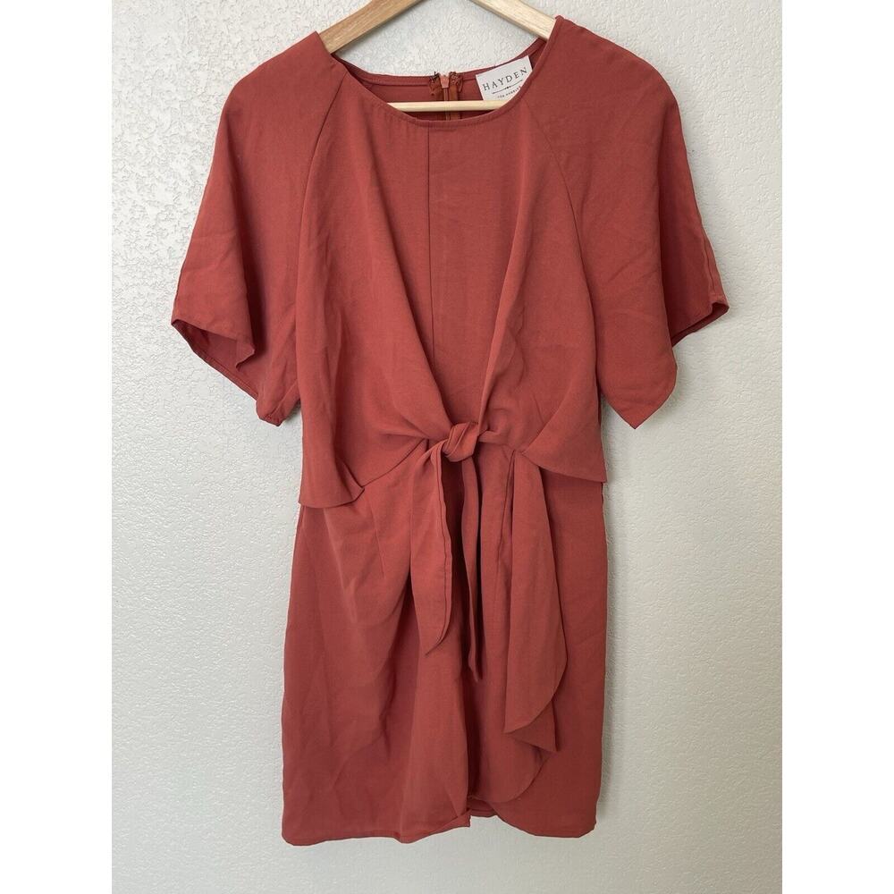 Hayden Los Angeles M Front tie Mini Dress Short sleeve Terracotta Burnt Orange